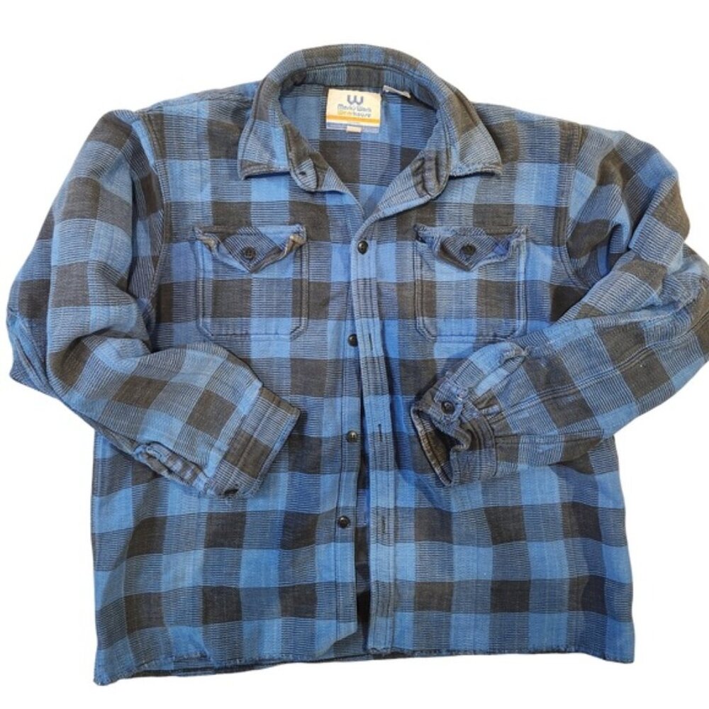 Vintage Marks Work Warehouse Mens Blue Plaid Flannel Chore Jacket‎ XL Workwear